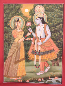 Hand Painted Krishna Radha God Painting India Artwork Paper Hindu Goddess - ArtUdaipur