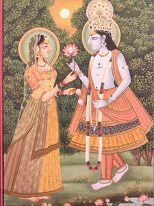 Hand Painted Krishna Radha God Painting India Artwork Paper Hindu Goddess - ArtUdaipur