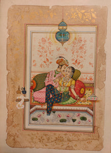 Hand Painted Mughal Maharajah Romance Miniature Painting India Art Old Paper - ArtUdaipur