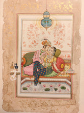 Load image into Gallery viewer, Hand Painted Mughal Maharajah Romance Miniature Painting India Art Old Paper - ArtUdaipur
