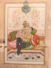 Load image into Gallery viewer, Hand Painted Mughal Maharajah Romance Miniature Painting India Art Old Paper - ArtUdaipur
