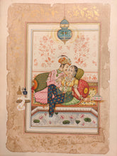 Load image into Gallery viewer, Hand Painted Mughal Maharajah Romance Miniature Painting India Art Old Paper - ArtUdaipur

