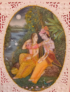 HandPainted Miniature Hare Krishna Radha Painting Art Work Fine Mewar - ArtUdaipur
