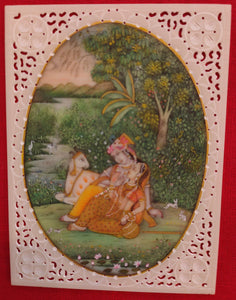 Buy Original Krishna Radha With Cow Romantic Indian Miniature Painting - ArtUdaipur
