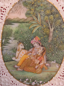 Buy Original Krishna Radha With Cow Romantic Indian Miniature Painting - ArtUdaipur
