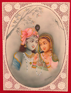 Hand Painted Krishna Radha Love Scene Miniature Painting India Artwork - ArtUdaipur