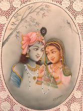 Load image into Gallery viewer, Hand Painted Krishna Radha Love Scene Miniature Painting India Artwork - ArtUdaipur
