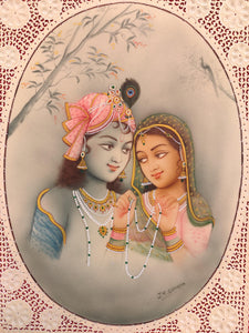 Hand Painted Krishna Radha Love Scene Miniature Painting India Artwork - ArtUdaipur