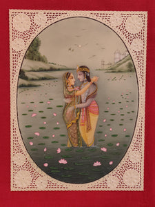 Original Krishna Radha Love Scene Miniature Painting India Art - ArtUdaipur
