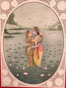 Original Krishna Radha Love Scene Miniature Painting India Art - ArtUdaipur