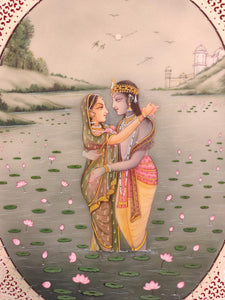 Original Krishna Radha Love Scene Miniature Painting India Art - ArtUdaipur