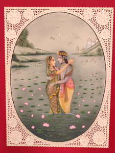 Original Krishna Radha Love Scene Miniature Painting India Art - ArtUdaipur