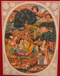 Hand Painted Mughal Love Scene Maharajah Village Miniature Painting India Art - ArtUdaipur