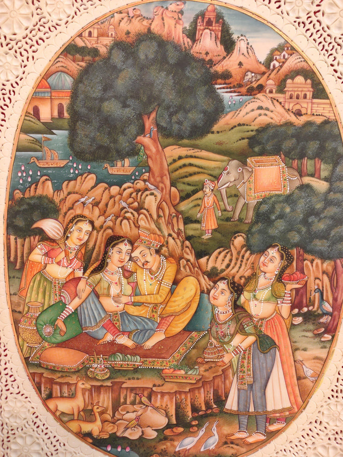 Village Scene Indian Miniature Painting Artwork