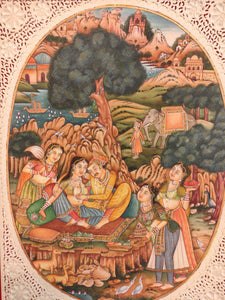 Hand Painted Mughal Love Scene Maharajah Village Miniature Painting India Art - ArtUdaipur
