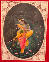 Load image into Gallery viewer, Hand Painted Krishna Radha Love Scene Miniature Painting India Artwork - ArtUdaipur
