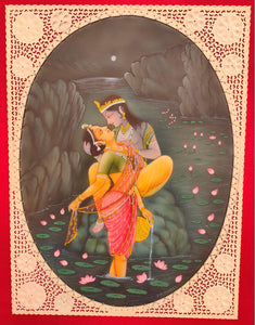 Hand Painted Krishna Radha Love Scene Miniature Painting India Artwork - ArtUdaipur