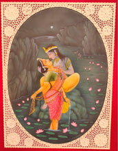 Load image into Gallery viewer, Hand Painted Krishna Radha Love Scene Miniature Painting India Artwork - ArtUdaipur
