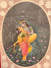 Load image into Gallery viewer, Hand Painted Krishna Radha Love Scene Miniature Painting India Artwork - ArtUdaipur
