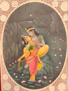 Hand Painted Krishna Radha Love Scene Miniature Painting India Artwork - ArtUdaipur