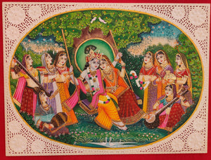 Radha Krishna Indian Miniature Painting Famous Romantic Collection Art - ArtUdaipur
