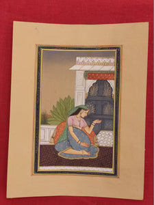 Handmade Indian Miniature Ragini Painting Paper Colors Art Traditional Exquisite - ArtUdaipur