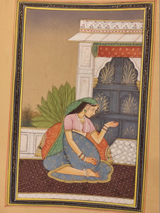 Handmade Indian Miniature Ragini Painting Paper Colors Art Traditional Exquisite - ArtUdaipur