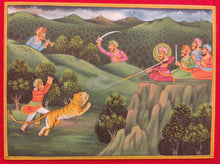 Load image into Gallery viewer, Hand Painted Mughal Hunting Scene Tiger Miniature Painting India Artwork - ArtUdaipur
