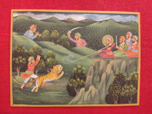 Load image into Gallery viewer, Hand Painted Mughal Hunting Scene Tiger Miniature Painting India Artwork - ArtUdaipur

