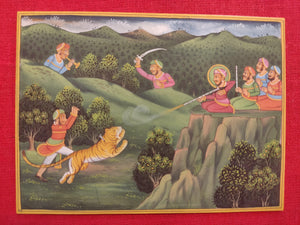 Hand Painted Mughal Hunting Scene Tiger Miniature Painting India Artwork - ArtUdaipur