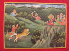 Load image into Gallery viewer, Hand Painted Mughal Hunting Scene Tiger Miniature Painting India Artwork - ArtUdaipur
