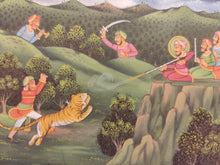 Load image into Gallery viewer, Hand Painted Mughal Hunting Scene Tiger Miniature Painting India Artwork - ArtUdaipur

