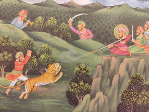 Hand Painted Mughal Hunting Scene Tiger Miniature Painting India Artwork - ArtUdaipur