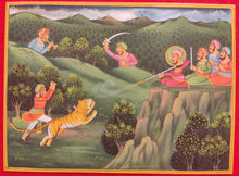 Load image into Gallery viewer, Hand Painted Mughal Hunting Scene Tiger Miniature Painting India Artwork - ArtUdaipur
