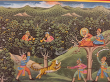 Load image into Gallery viewer, Hand Painted Mughal Hunting Scene Tiger Miniature Painting India Artwork - ArtUdaipur
