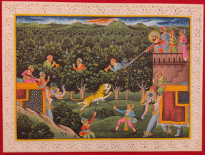 Animal Hunting Battle Scene Painting Military Art with Meaning - ArtUdaipur