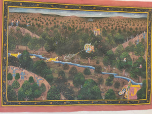 Hand Painted Mughal Hunting Scene Tiger Miniature Painting India Artwork - ArtUdaipur