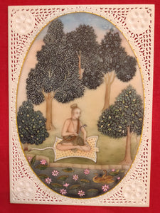 Indian Hand Painted Sadhu Miniature Painting Synthetic Ivory Colors Natural Art - ArtUdaipur