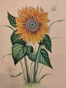 Handmade Indian Miniature Flower Paint Hard Paper Art Work Exquisite Sunflower - ArtUdaipur