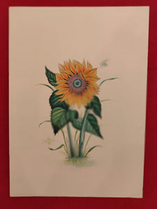 Handmade Indian Miniature Flower Paint Hard Paper Art Work Exquisite Sunflower - ArtUdaipur