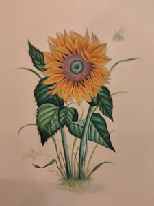 Handmade Indian Miniature Flower Paint Hard Paper Art Work Exquisite Sunflower - ArtUdaipur