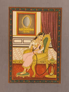 Hand Painted Mughal Maharani Portrait Queen Miniature Painting India Hookah - ArtUdaipur