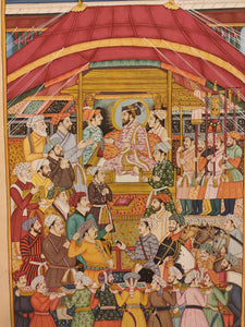 Hand Painted Mughal Maharajah Court Scene Miniature Painting India Paper Art - ArtUdaipur