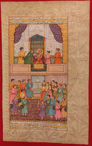 Hand Painted Mughal Court Scene Darbar Maharajah King Miniature Painting India - ArtUdaipur
