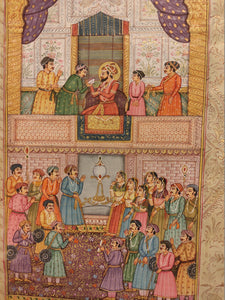 Hand Painted Mughal Court Scene Darbar Maharajah King Miniature Painting India - ArtUdaipur