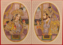 Load image into Gallery viewer, Hand Painted Mughal Shah Jahan and Mumtaz Miniature Painting India Paper Artwork - ArtUdaipur
