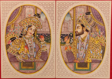 Load image into Gallery viewer, Hand Painted Mughal Shah Jahan and Mumtaz Miniature Painting India Paper Artwork - ArtUdaipur
