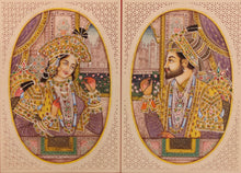 Load image into Gallery viewer, Hand Painted Mughal Shah Jahan and Mumtaz Miniature Painting India Paper Artwork - ArtUdaipur
