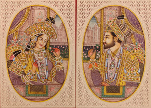 Hand Painted Mughal Shah Jahan and Mumtaz Miniature Painting India Paper Artwork - ArtUdaipur