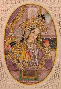 Hand Painted Mughal Shah Jahan and Mumtaz Miniature Painting India Paper Artwork - ArtUdaipur